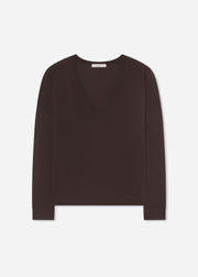 V-Neck Sweater in Fine Cashmere - Chocolate - CO Collections